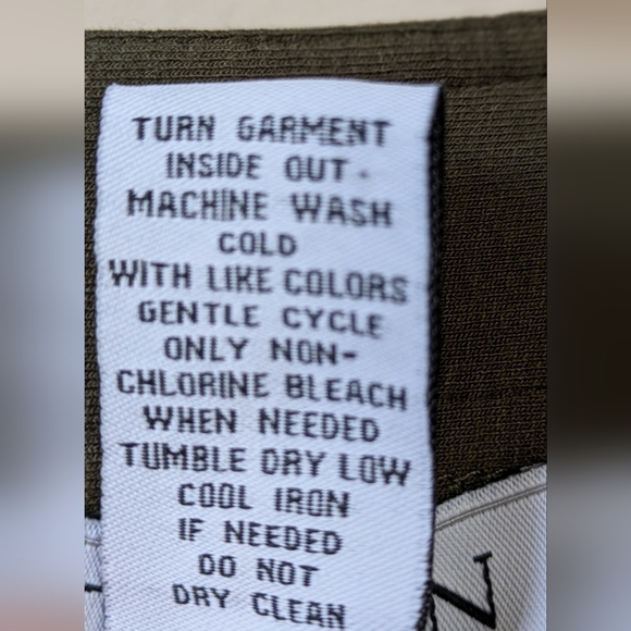 CARMEN MARC VALVO Dress, Faux Wrap, Olive Green, Brown Harness Trim, Size S - Picture 4 of 6